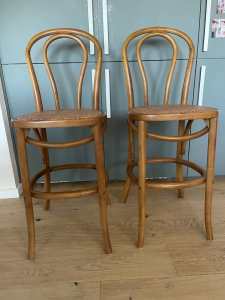 Bentwood bar stools with rattan seats
