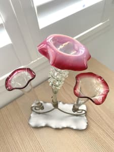 ANTIQUE Victorian Ruby Uranium Glass Epergne