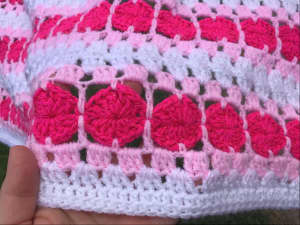 Pretty Pink and White Crocheted small Blanket