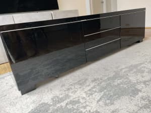 Free black gloss TV Cabinet, great storage! Small marks
