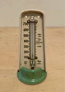 Vintage Cream & Green Enamel Thermometer