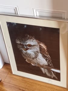 Vintage Aluminum alloy photo frame owl print