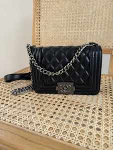 Black handbag with chain strap