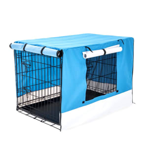 Paw Mate Wire Dog Cage Foldable Crate Kennel 42in with Tray Blue Cov
