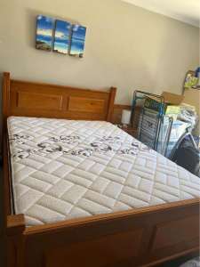 *Delivery available* Queen size wooden bed frame with KingKoil mattres