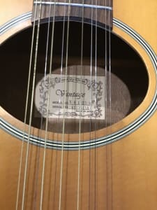 Vantage Acoustic Guitar & hard-case. Rare Vintage 40yr12 String Guitar