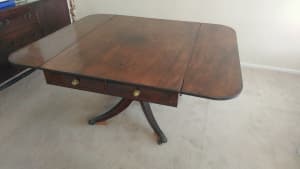 Dining table antique, solid mahogany timber, approx 100 years old.