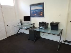 Glass and Metal Framed Z Desk with matching Stationary/ Filing Cabinet