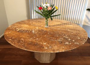 Marble dining table (Italian) round 1.5 metres diameter.