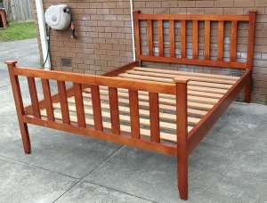 hardwood queen bed frame and mattress, $260