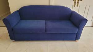 Blue fabric pull out sofa bed