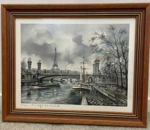 Vintage Artwork Framed Print Paris Tour Eiffel Pont Alexandre III