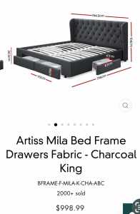 BRAND NEW IN BOX Artiss Mila bed frame 4 draw charcoal king size