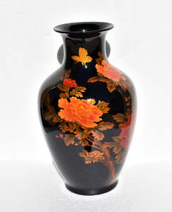 Black ceramic Vase. Glossy finish. Bright flower pattern. Brand new.