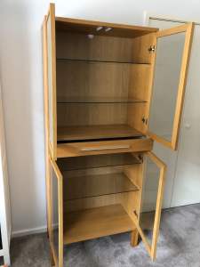 Timber glass cabinet with slide out drawer