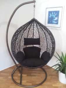 Indoor Outdoor Swing Hanging Pod Trapeze Wicker Rattan Egg Chair*BlkL
