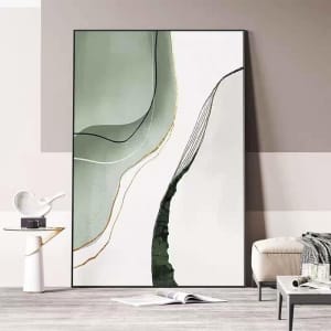 Large Morandi Green Abstract Digital Painting Wall Art Black Frame 120