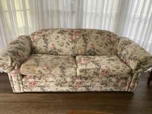 FREE 3 seat FLORAL lounge & 2 armchairs + ottoman