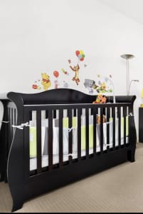 Sleigh baby cot with bottom blanket drawer