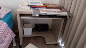 Small computer desk, castor wheels, with chair