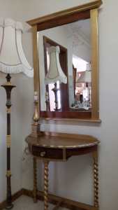 OLD ANTIQUE CONSOLE SIDE TABLE MIRROR SET SIZE ON PICTURE 4