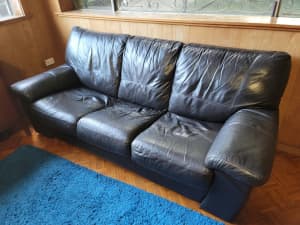 Sofa 3 seat black leather type, no rips, big comfy lounge