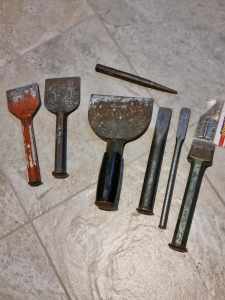 Masonry bolsters, spanner, misc tools