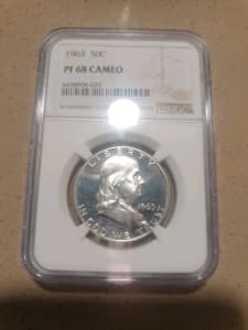 1963 Ben Franklin USA Silver Half Dollar NGC Proof 68 CAMEO 50 cents