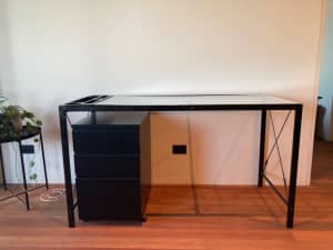 Steel framed desk with matching black caddy