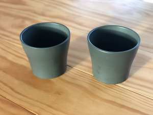 2 small charcoal ceramic indoor plant pots