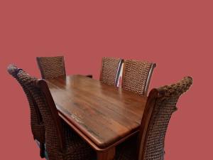 Rose Hannah Dining Room Table & Rattan Chairs