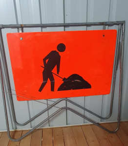 Traffic Sign Men At Work, Digging with Metal Stand