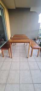 As new wood outdoor table with benches 