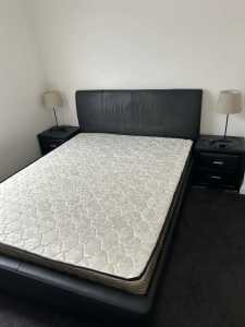 Queen bed (including mattress), 2x bedside tables and 2x lamps
