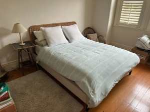 Queen Size Bed with Cane Bedhead and Matching Side Table