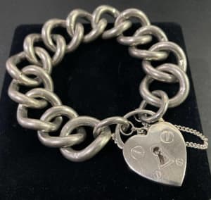 HUGE sterling silver BIG MAMA solid curb link padlock bracelet 120 gr