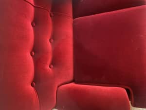 Retro Red Velvet 3 seater and arm chairs
