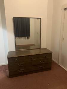 Free. Timber dressing table with mirror. Retro style. 7 drawers.