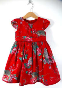 Monsoon Baby Girls Woodland Red Formal Dress 12-18 Months Size 1