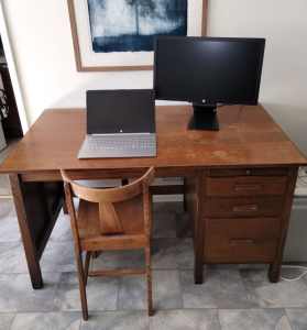 Wooden desk - solid with 3 drawers and slide out extension