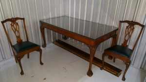 Antique 6 seater table and chairs 