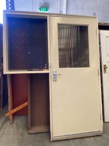 Solid Jarrah Frame External Door with Window- Vinsan Salvage P1937