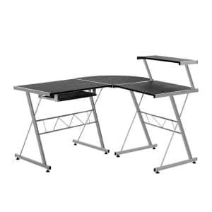 Artiss Corner Metal Pull Out Table Desk - Black...