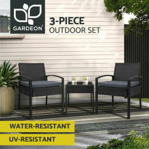 Gardeon Patio Furniture 3 Piece Wicker Outdoor Lounge Setting Rattan
