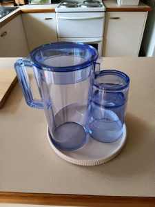 Water jug and cups with tray