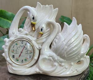 Vintage/Kitsch Swans Lustreware Porcelain Vase & Thermometer