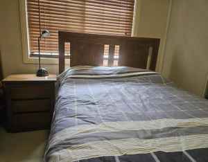 Double Bed, Solid Timber, Modern Design, with Bed Sides & Mattress VGC