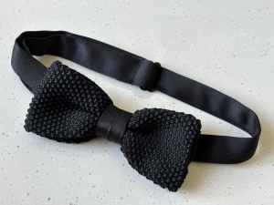 .Mens Black Bow Tie Black ‘textured’ fabric with black satin trims