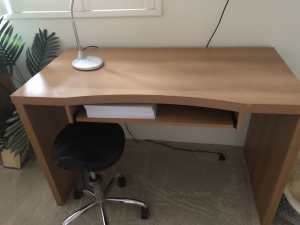Desk with detached top plus ergonomic chair plus LED light