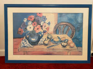 Still-life kitchen and floral themed print - blue frame - priced to go